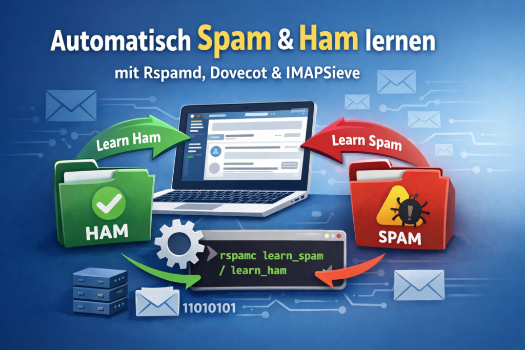 Automatisches Spam-Training mit Rspamd über Dovecot IMAPSieve – Mail wird zwischen Inbox und Junk verschoben