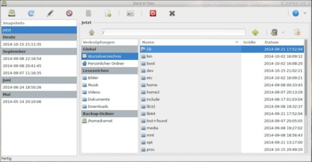 Screenshot der Back in Time GUI.