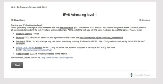 Screenshot einer IPv6 Tests. IPv6 Adressing level 1