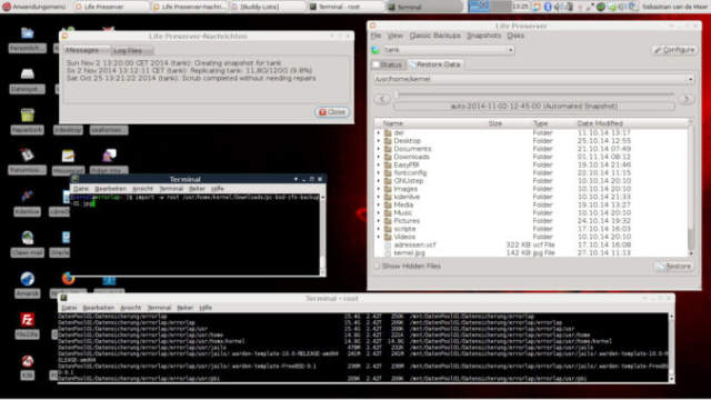 Screenshot auf einem PC Bsd jetzt GhostBSD Systems von Sebastian van de Meer aka Kernel-Error beim erstellen von ZFS Backups mit dem Life Preserver.