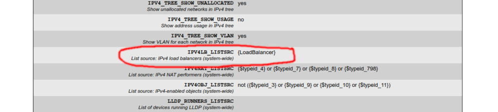 Screenshot der RackTables-Seite zur IP SLB-Konfiguration - IPV4LB_LISTSRC