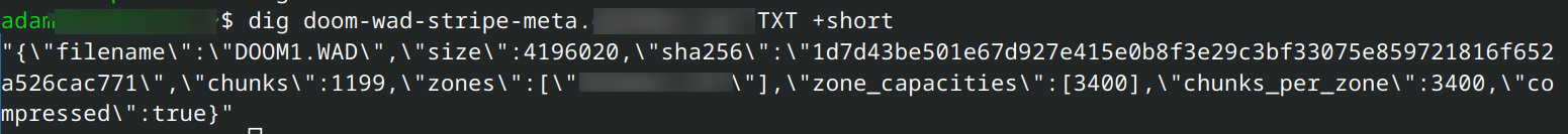 Screenshot: DOOM laeuft, geladen aus DNS TXT-Records ueber Cloudflare