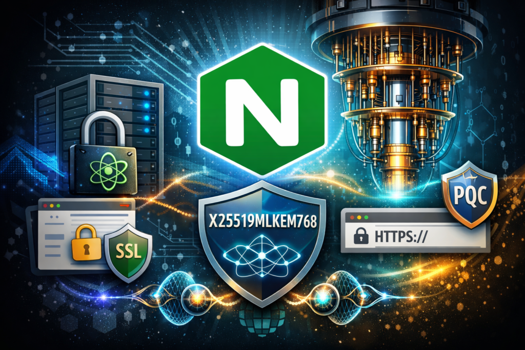 Nginx TLS-Konfiguration mit Post-Quantum-Key-Exchange X25519MLKEM768 für HTTPS.