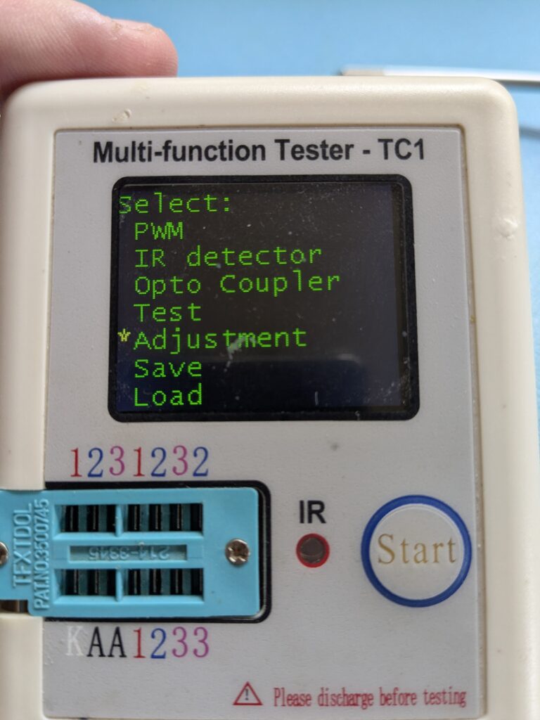 TC1 Menue mit Adjustment-Option fuer die Kalibrierung nach Firmware-Flash
