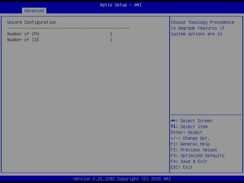 Aptio Setup, Uncore Configuration weiter unten, mit XPT Prefetch, KTI Prefetch und Sub-NUMA-Clustering