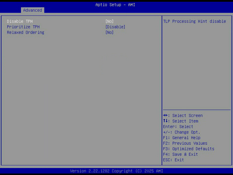 Aptio Setup, IOAT Configuration, mit Disable TPH, Prioritize TPH und Relaxed Ordering